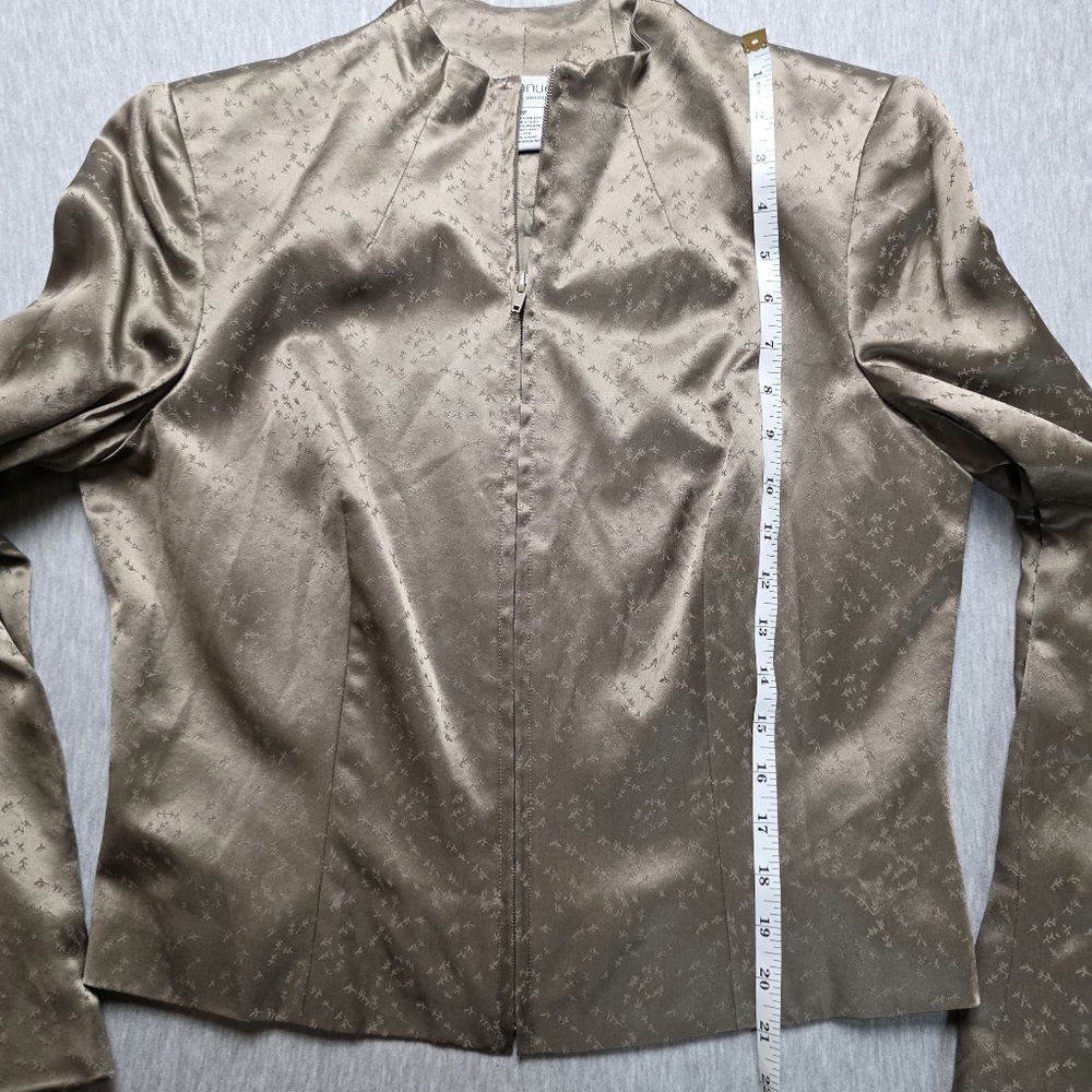 Emanuel Ungaro Bronze Satin Top Zipper Blazer Size 12 100% Silk - Picture 4 of 5
